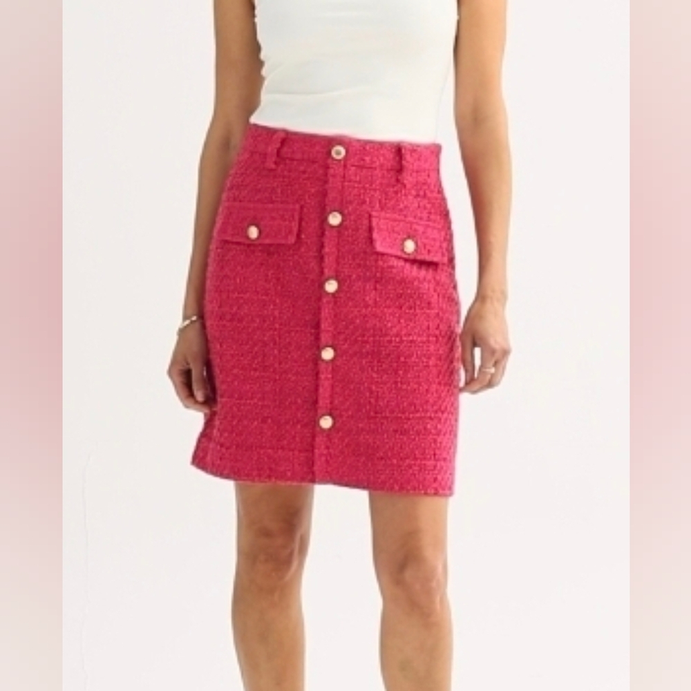 Nine West Fuchsia Buttoned Pencil Skirt